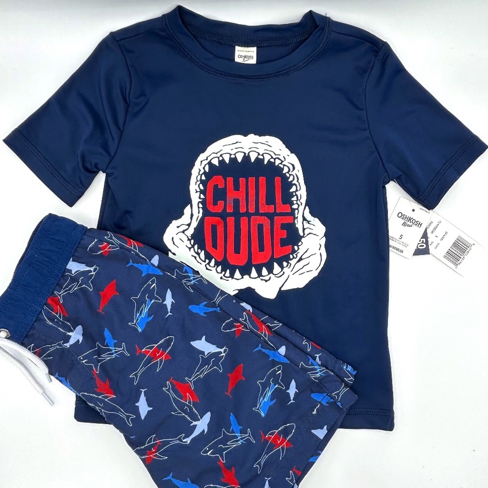 NEW OSH KOSH Boys UPF +50 SWIM TRUNKS & RASHGUARD